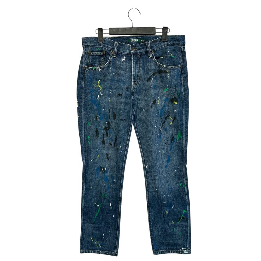 Lauren Ralph Lauren Paint Splatter Jeans Women's Sz 4 Medium Wash Artsy Mid Rise